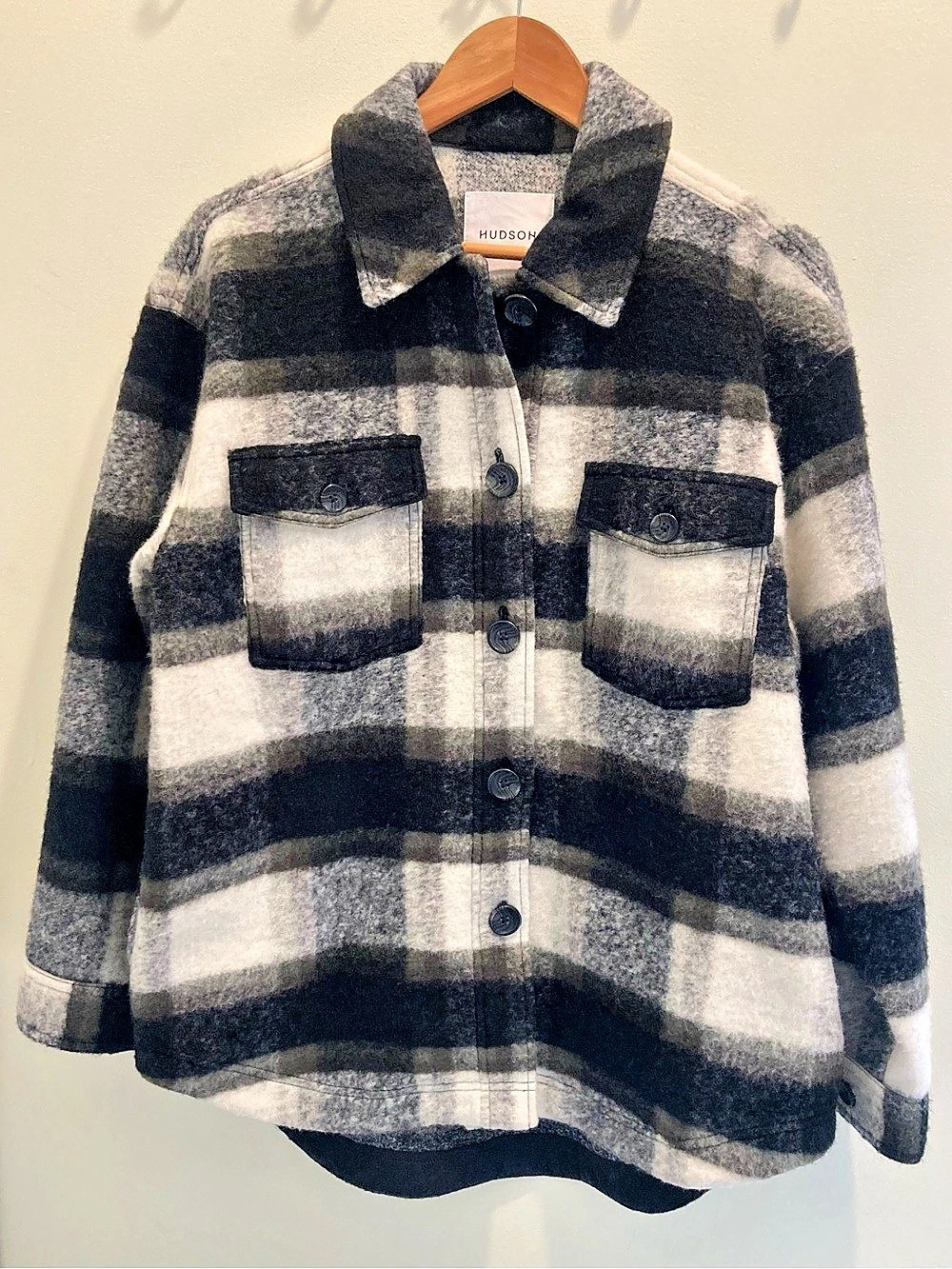 Hudson North Foggy Plaid Shacket Black & Gray Medium NWT